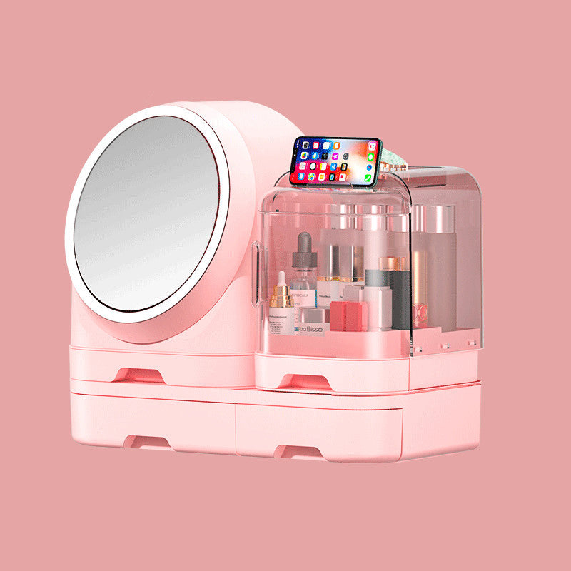 Dustproof Desktop Makeup Organizer with Mirror