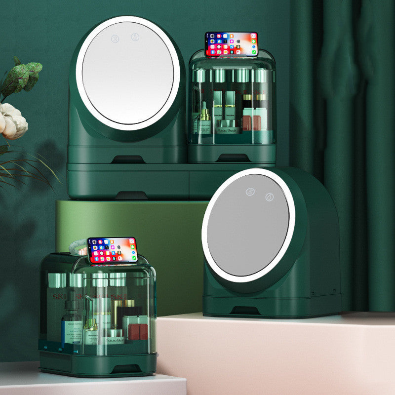 Dustproof Desktop Makeup Organizer with Mirror